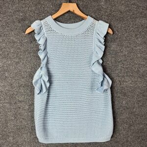 ELEVEN SIX Baby Blue Crochet Knit Ruffle Sleeve Sweater Top M